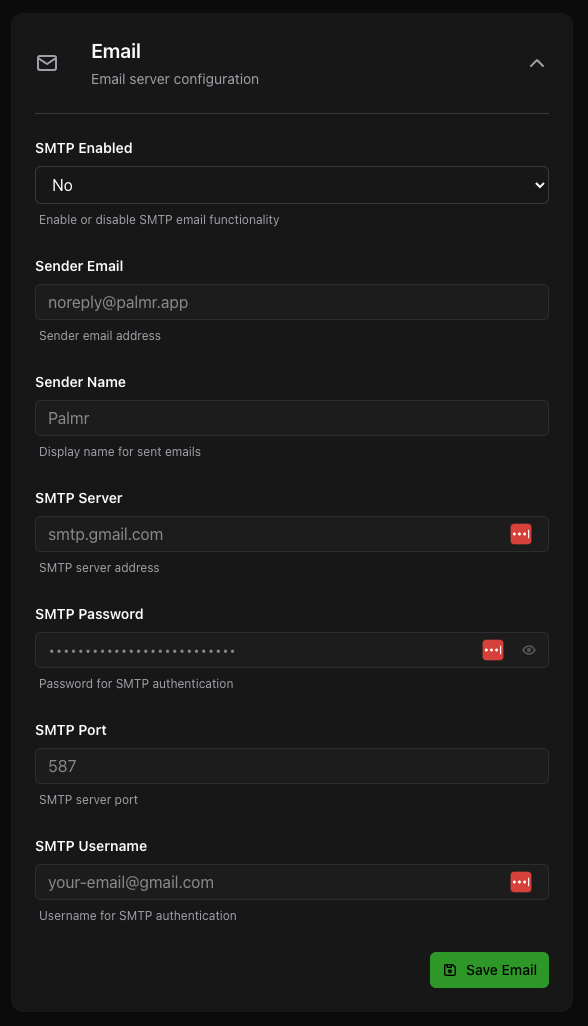Opened Settings Card
