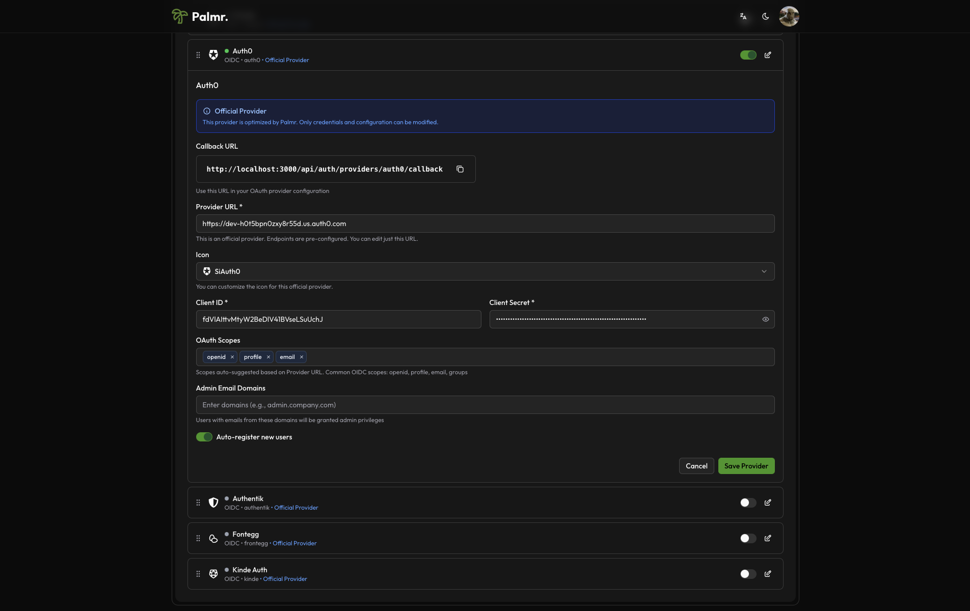 Edit Auth0 Provider