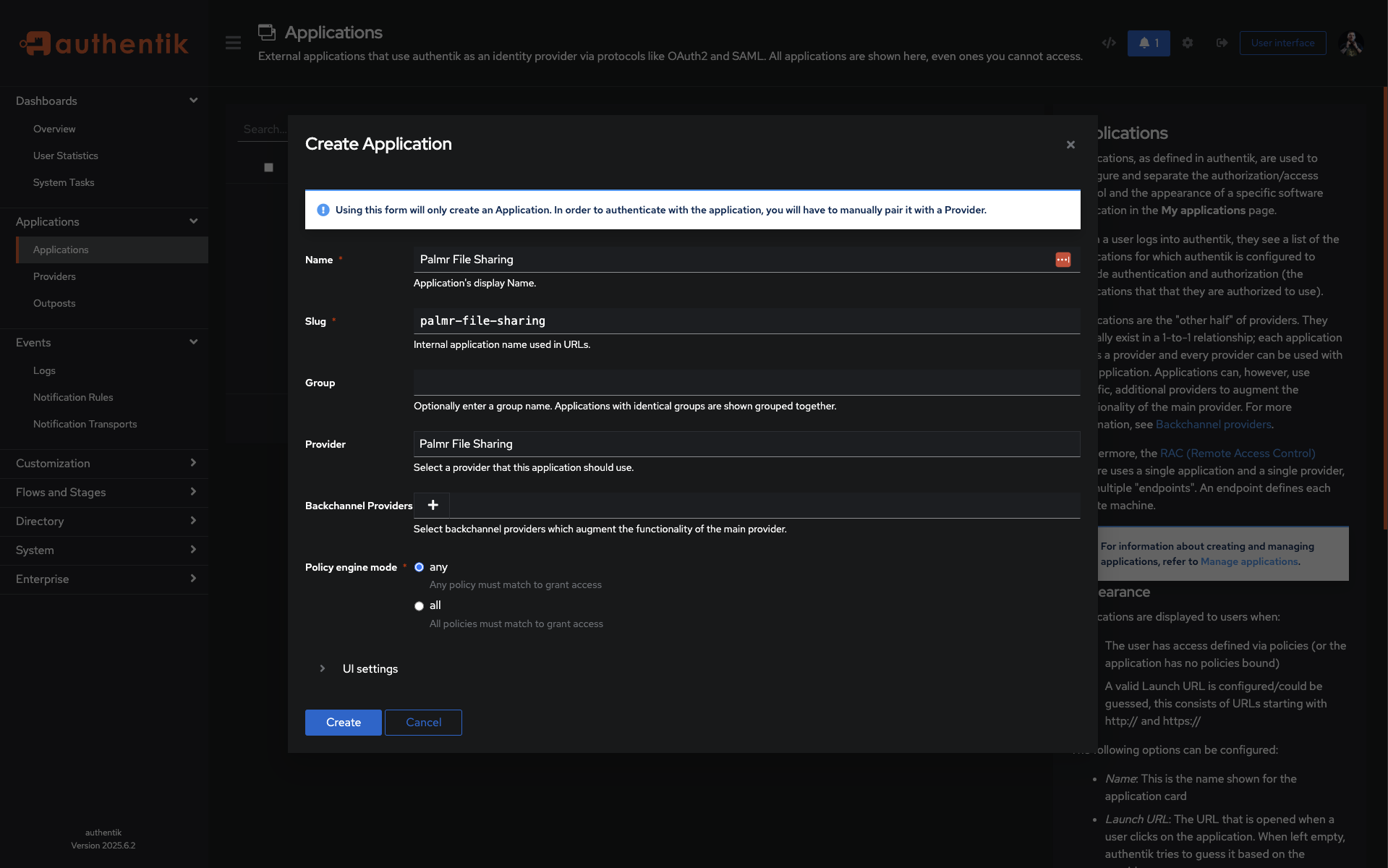 Authentik Application Modal