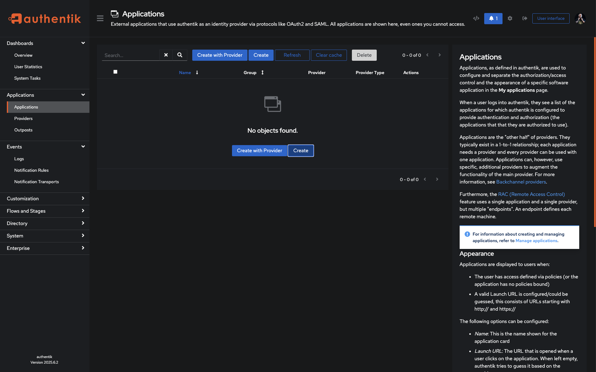 Authentik Applications Page