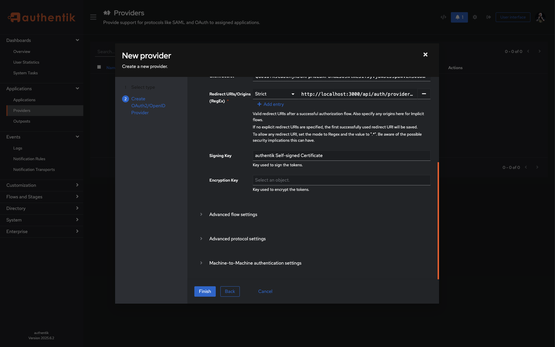 Authentik Provider Settings