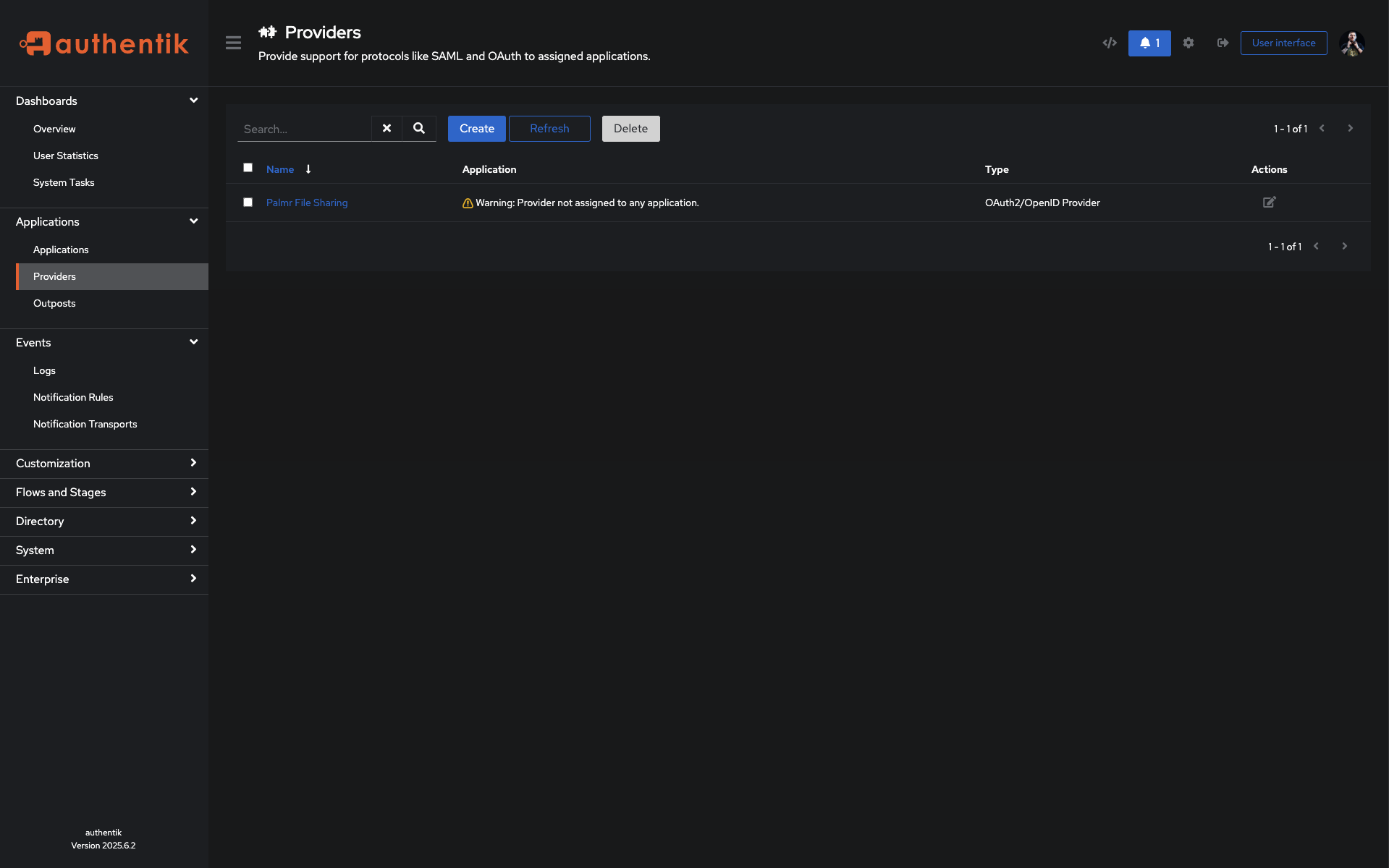 Authentik Provider Warning Message