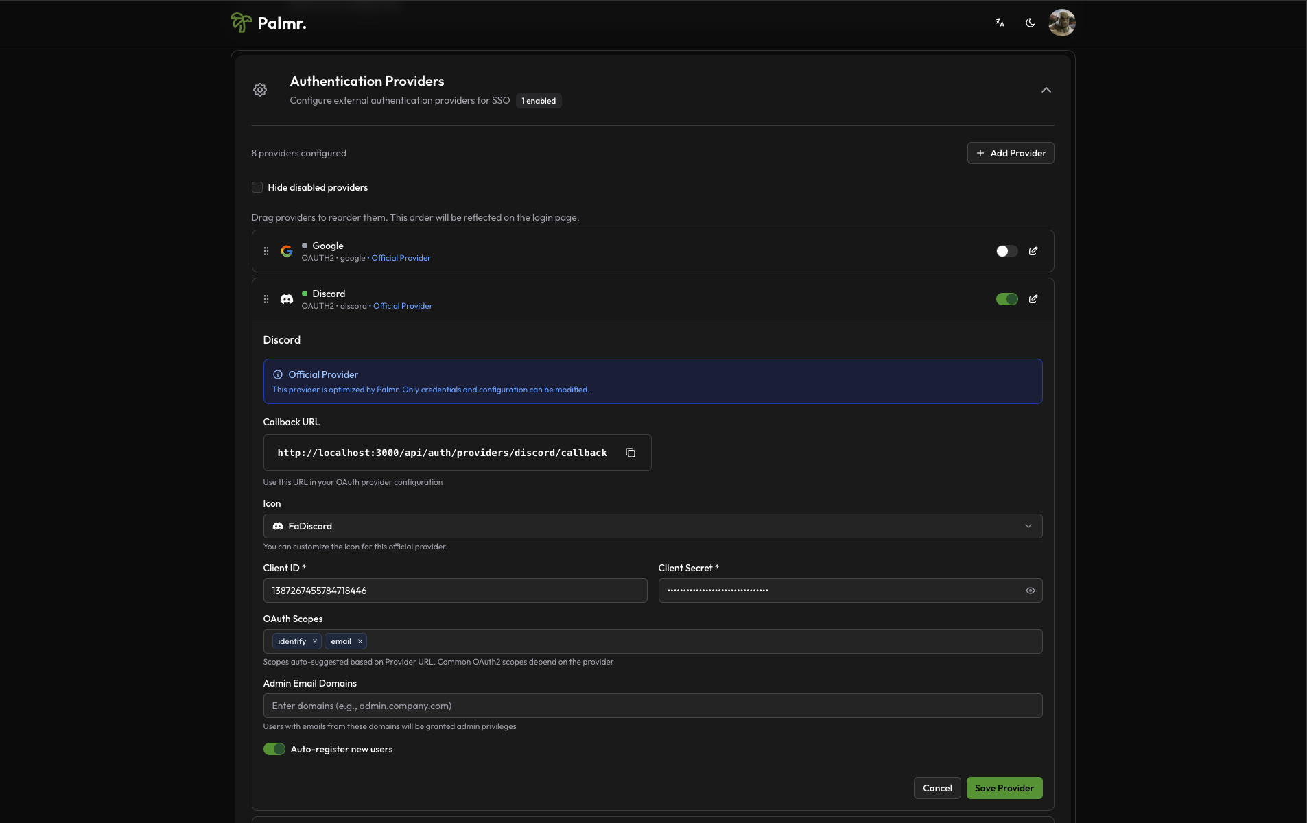 Edit Discord Provider
