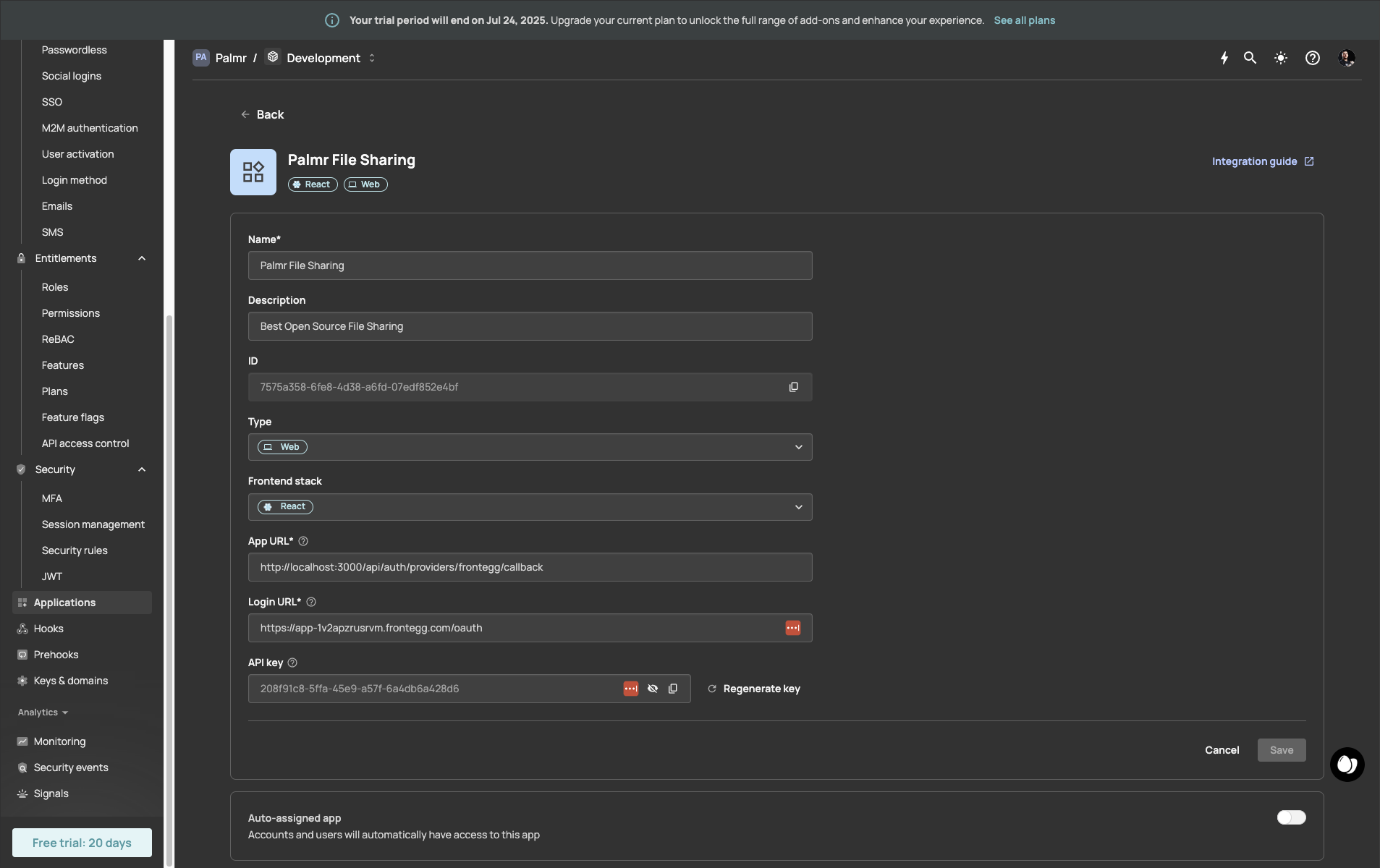 Frontegg Application Page