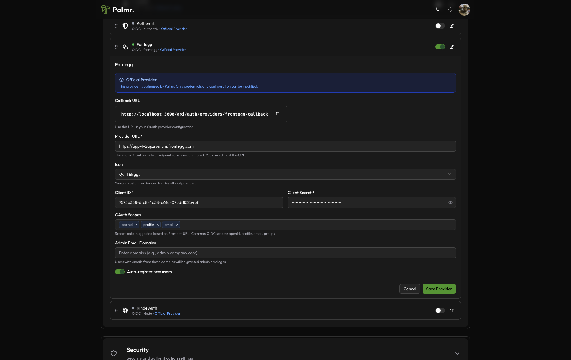 Edit Frontegg Provider