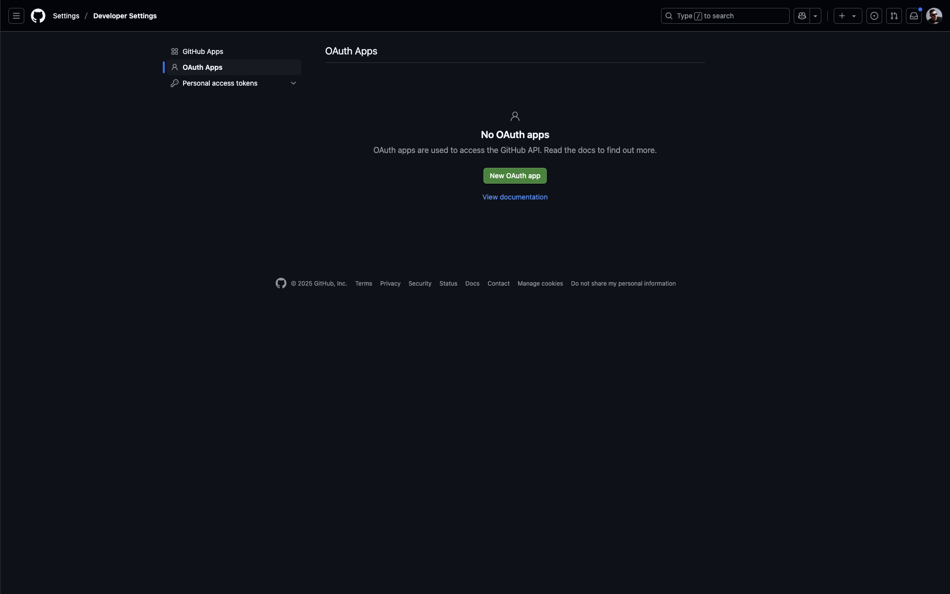 GitHub Developer Settings