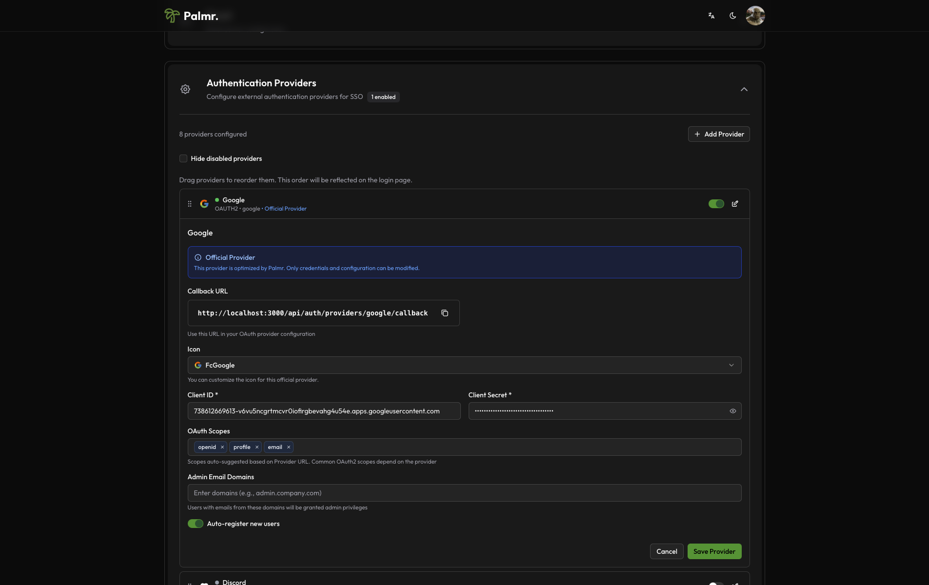 Edit Google Provider