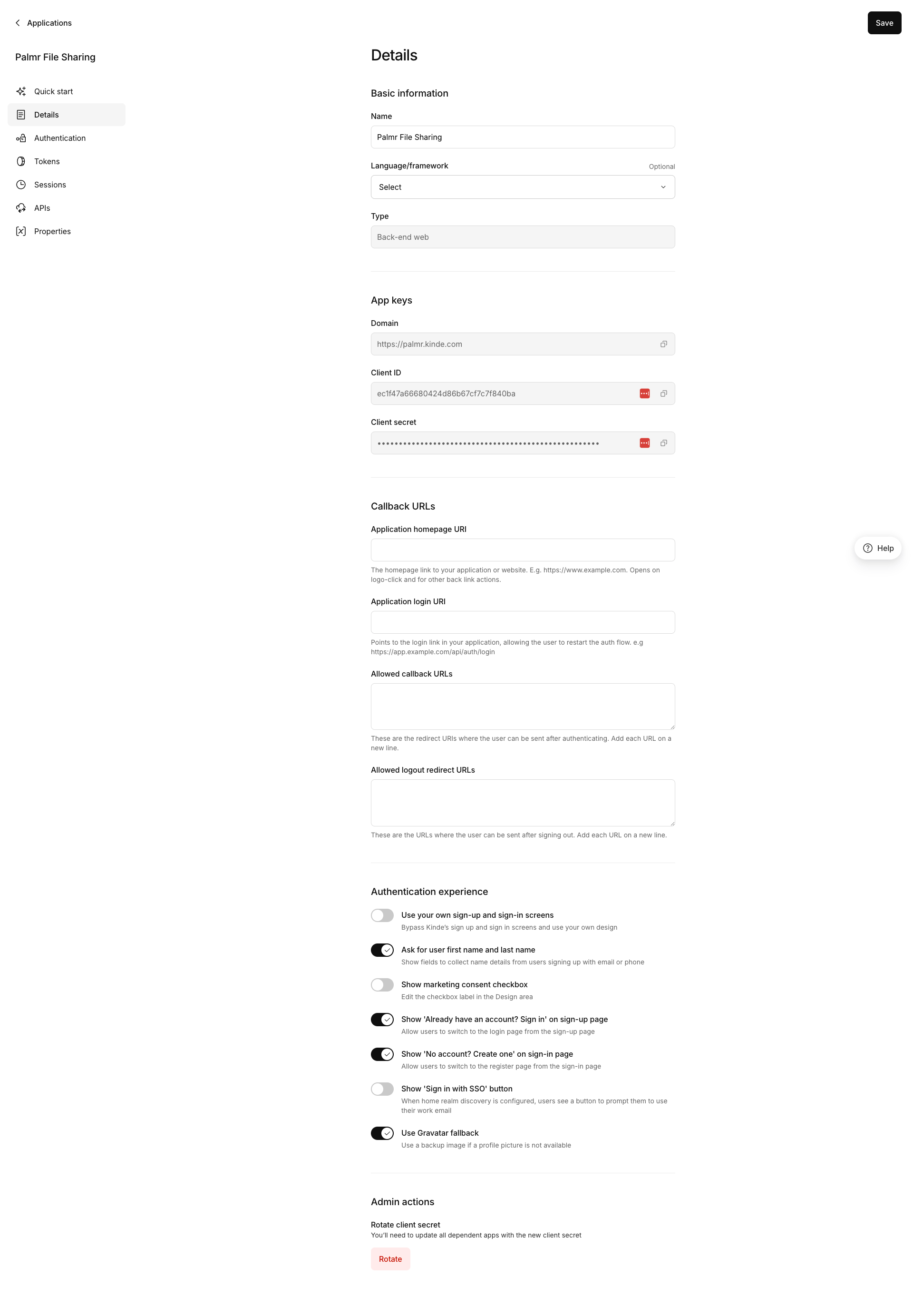 Kinde Application Details