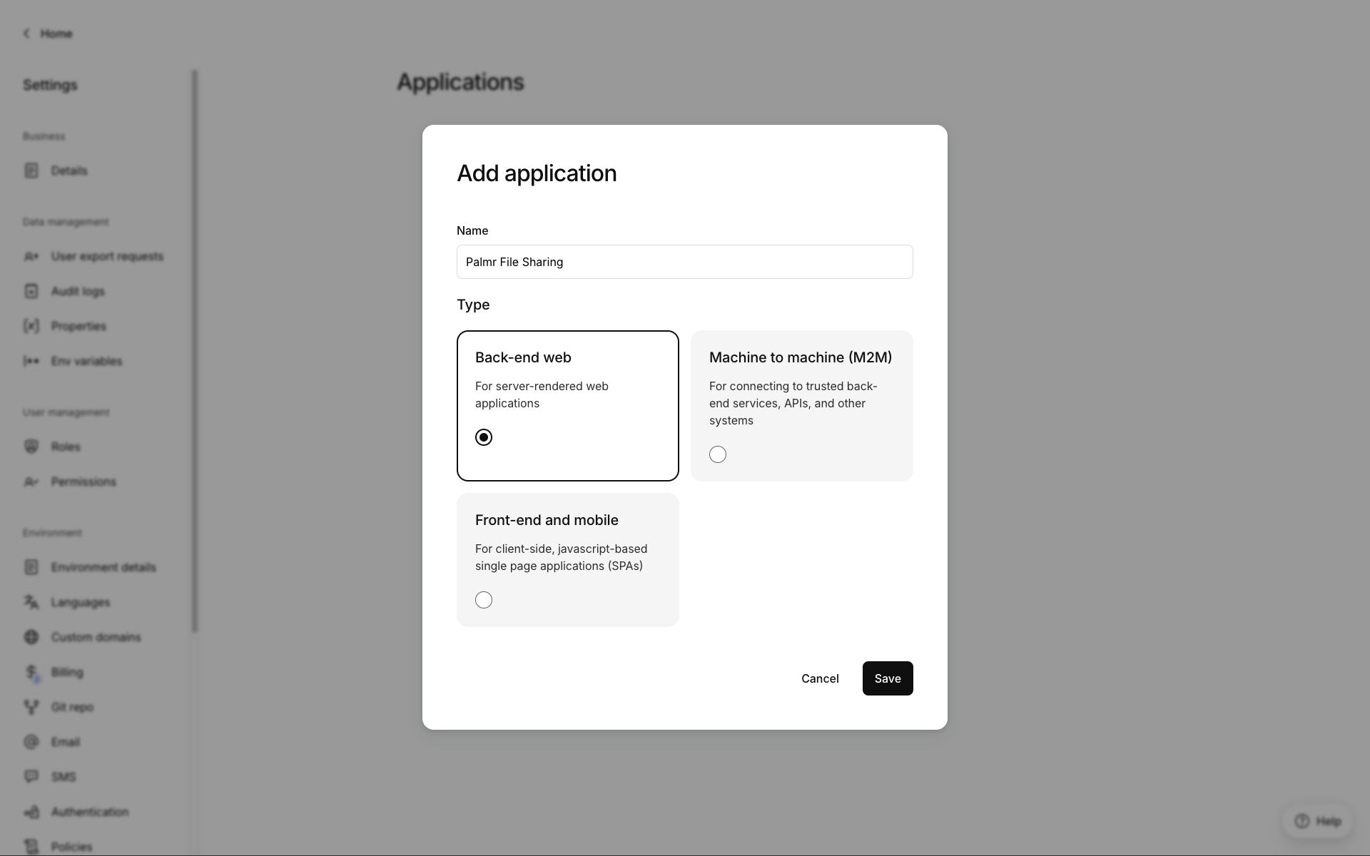 Kinde Application Type Selection