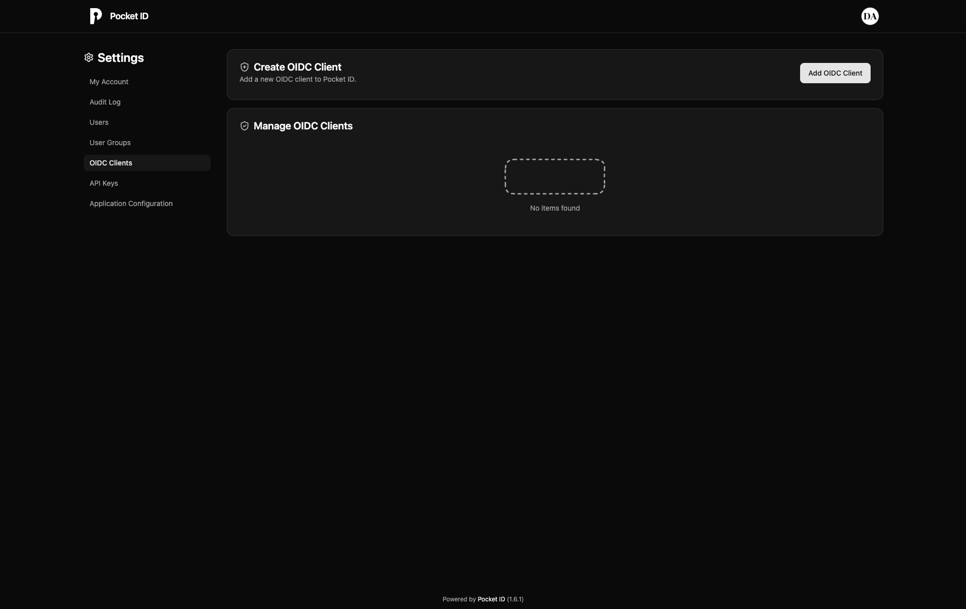 Create OIDC Client Button