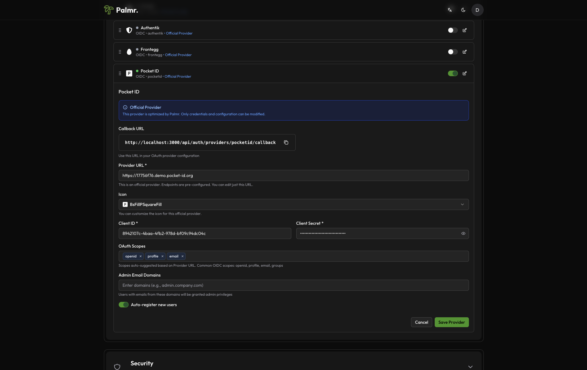 Edit Pocket ID Provider