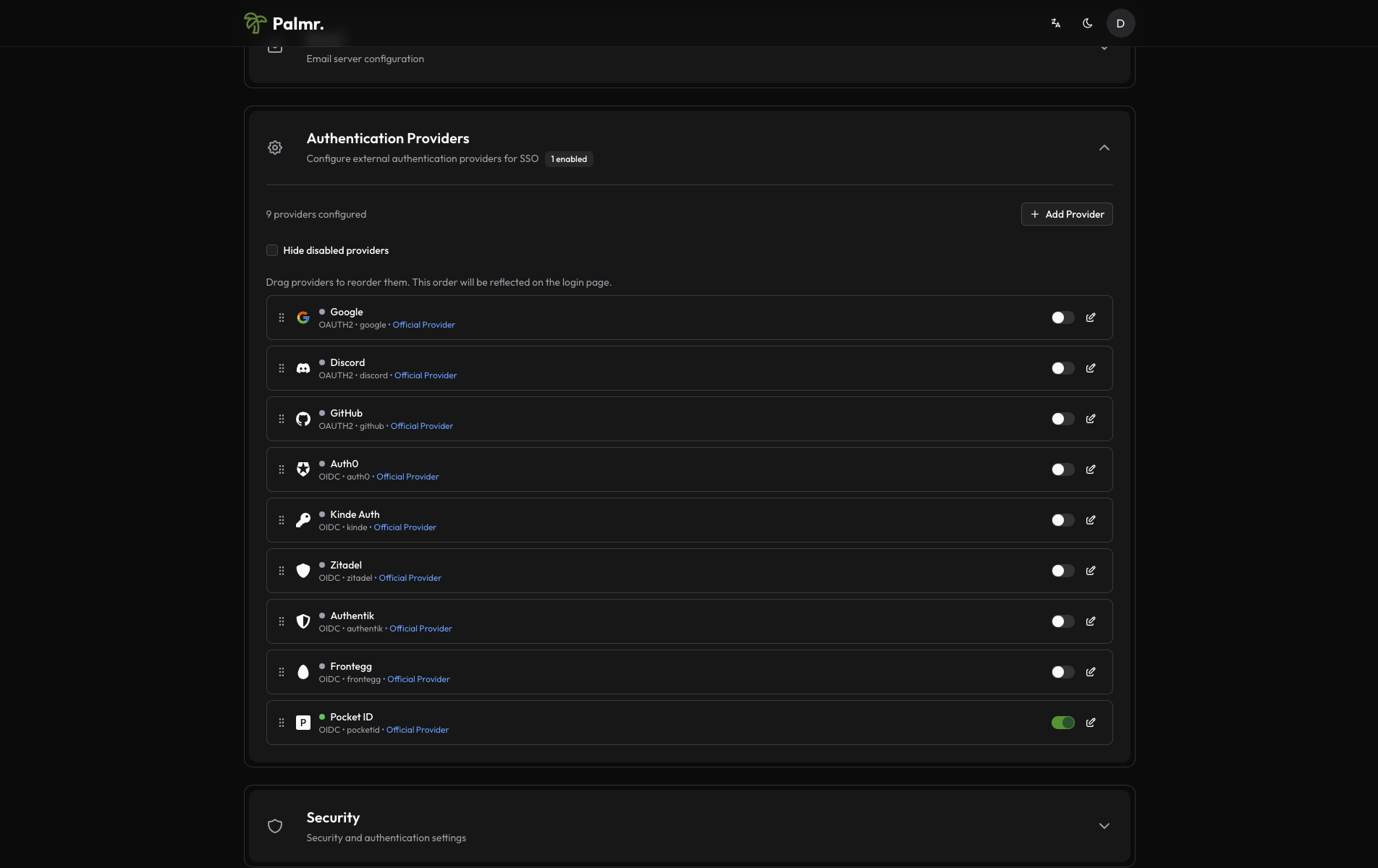 Palmr Pocket ID Provider Enabled
