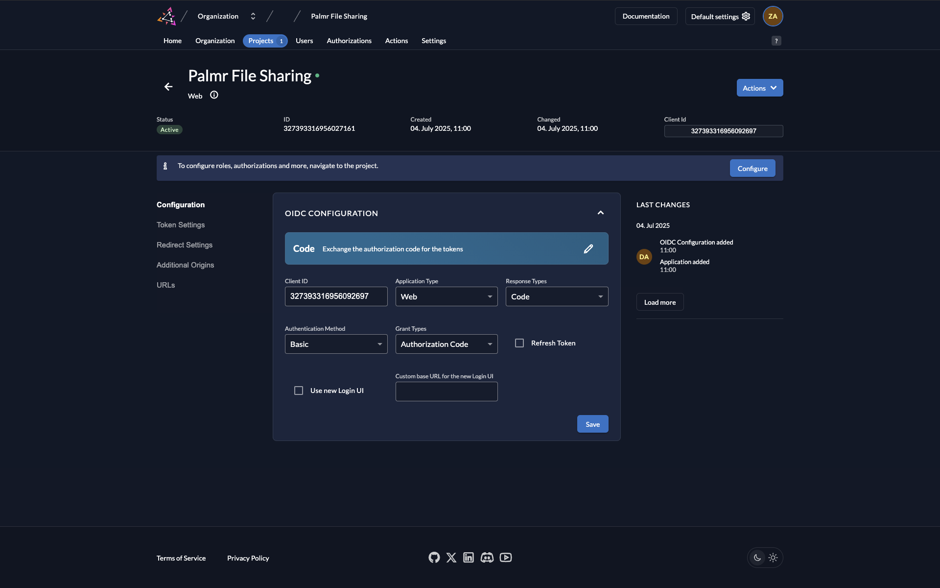 Zitadel Application Page