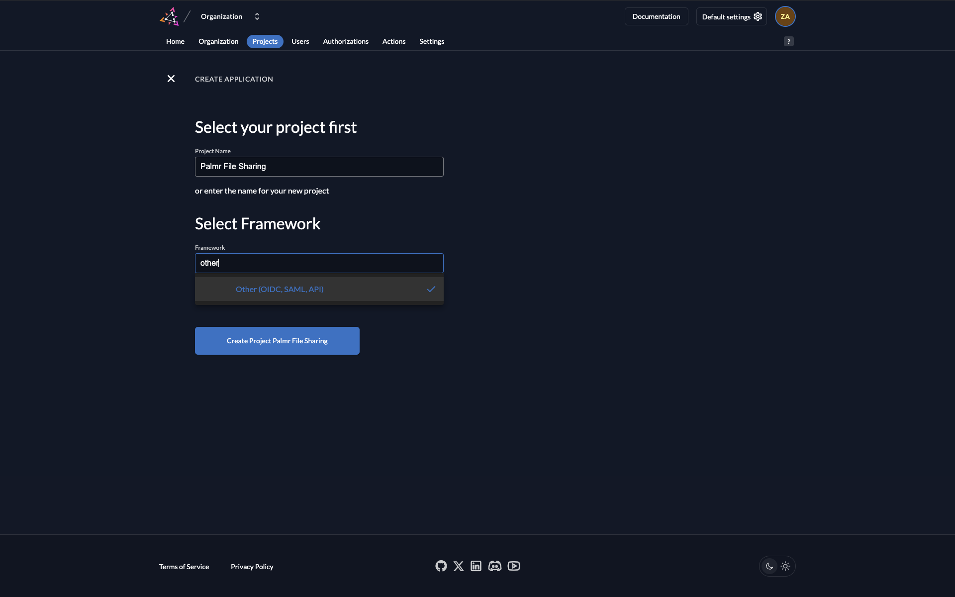 Zitadel Create Application
