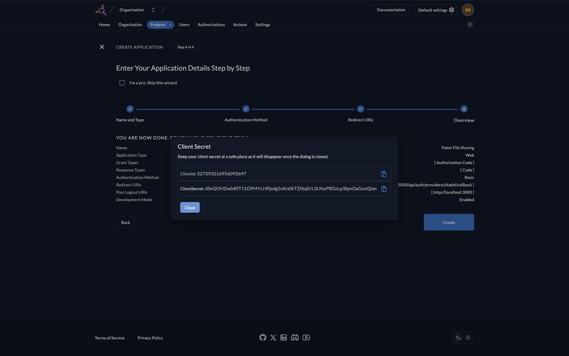 Zitadel OAuth Credentials