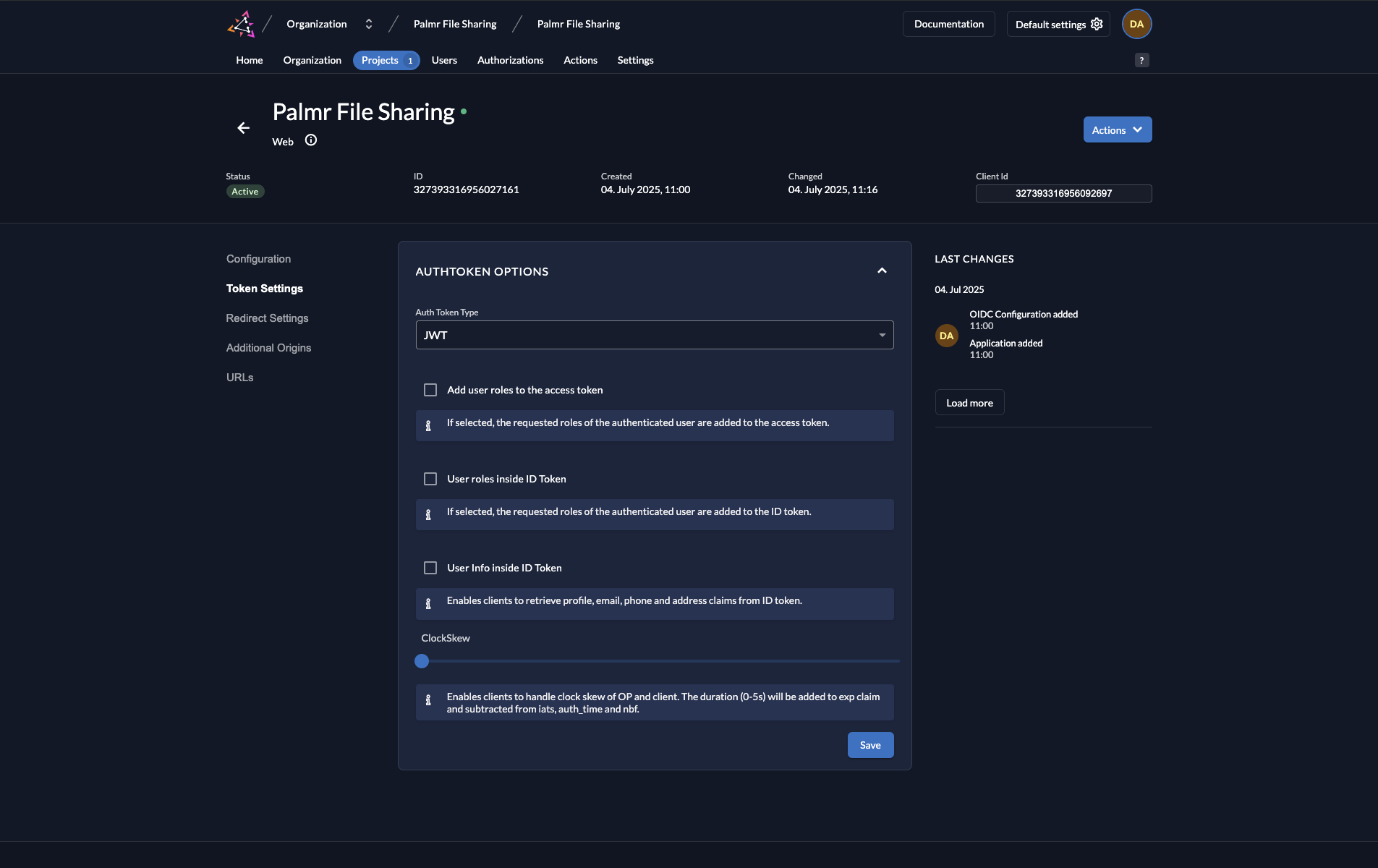 Zitadel Auth Token Settings