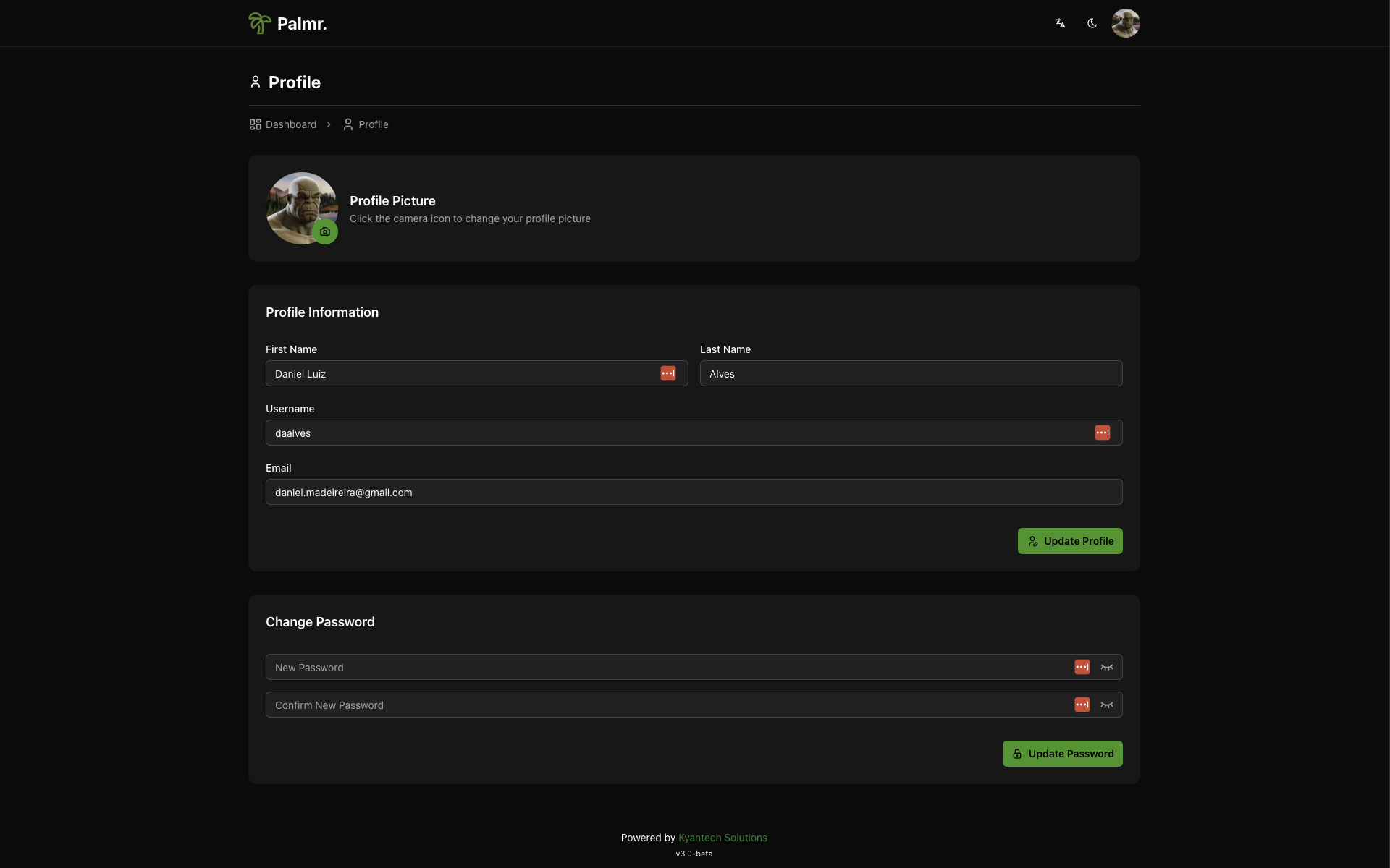 Profile Settings - Personal account management and preferences